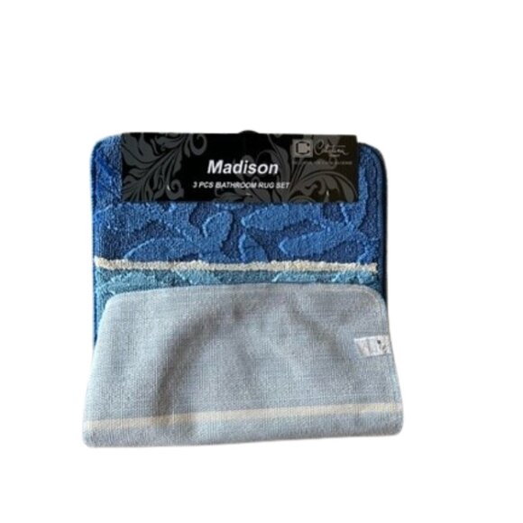 Madison 3 Piece Bathroom Rug Set, Bathroom Rug, Contour Rug & Lid Cover Blue - Picture 3 of 6